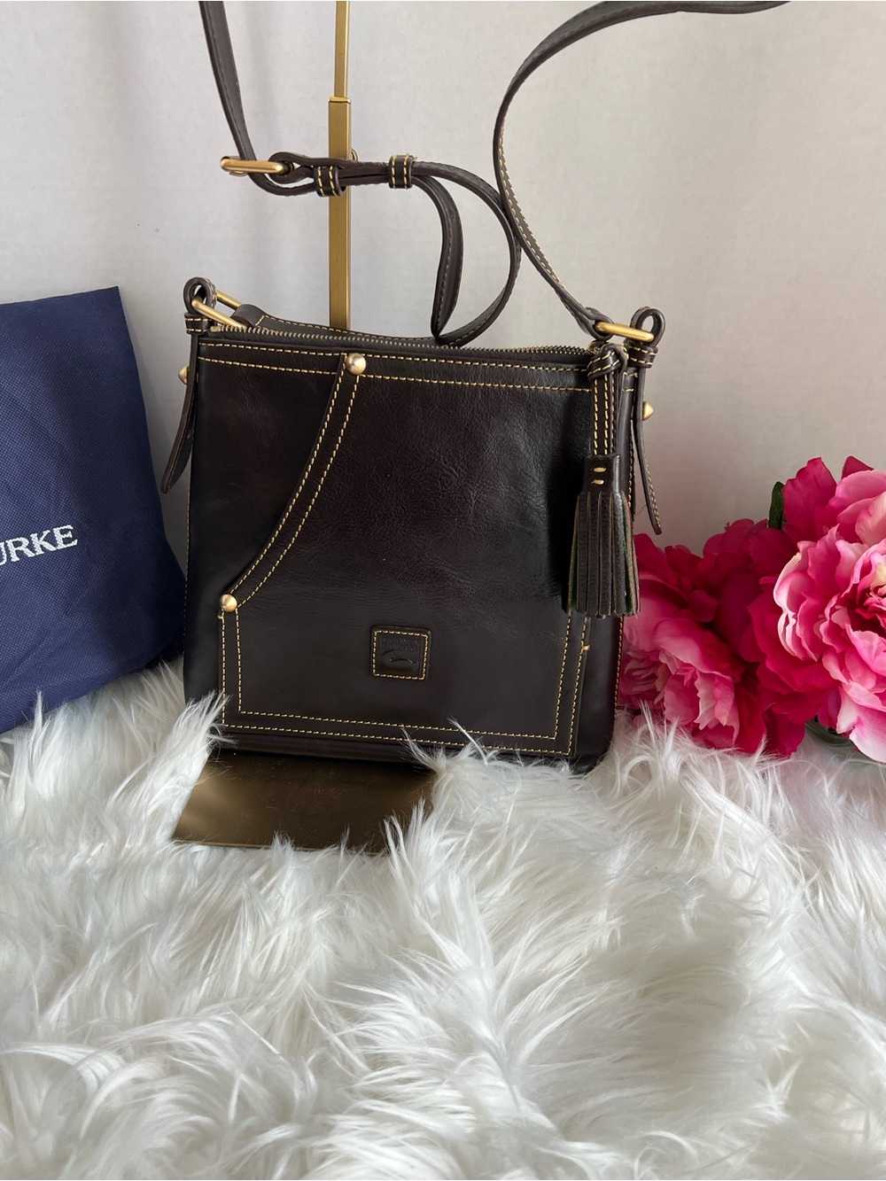 Dooney & Bourke Florentine Dark Brown Leather Tassel Crossbody Bag